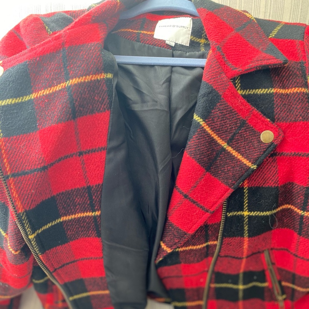 Red Plaid Zipper Jacket Like New